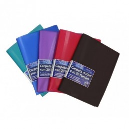 CARPETA DE 20 FUNDAS A5 ROJA VERDE NEGRO MORADO