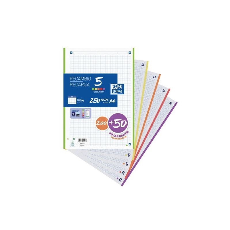 RECAMBIO OXFORD DIN A4 200 MAS 50H 5MM 5 COLORES