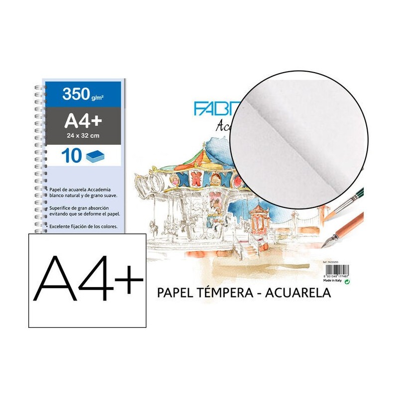 BLOC ESPIRAL PAPEL TEMPERA ACUARELA A4+ 350GR 10H