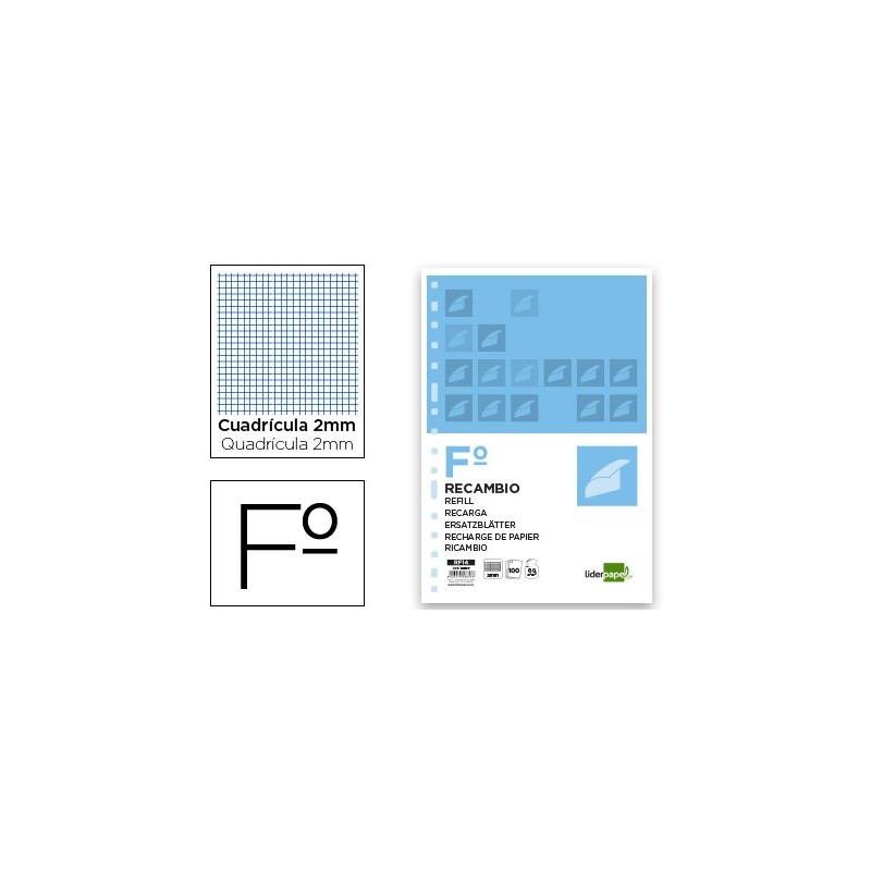 RECAMBIO LIDERPAPEL FOLIO 100H 60GR/M2 MILIMETRADO