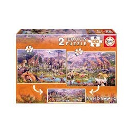PUZZLE 2x100 ANIMALES SALVAJES DINOSAURIOS