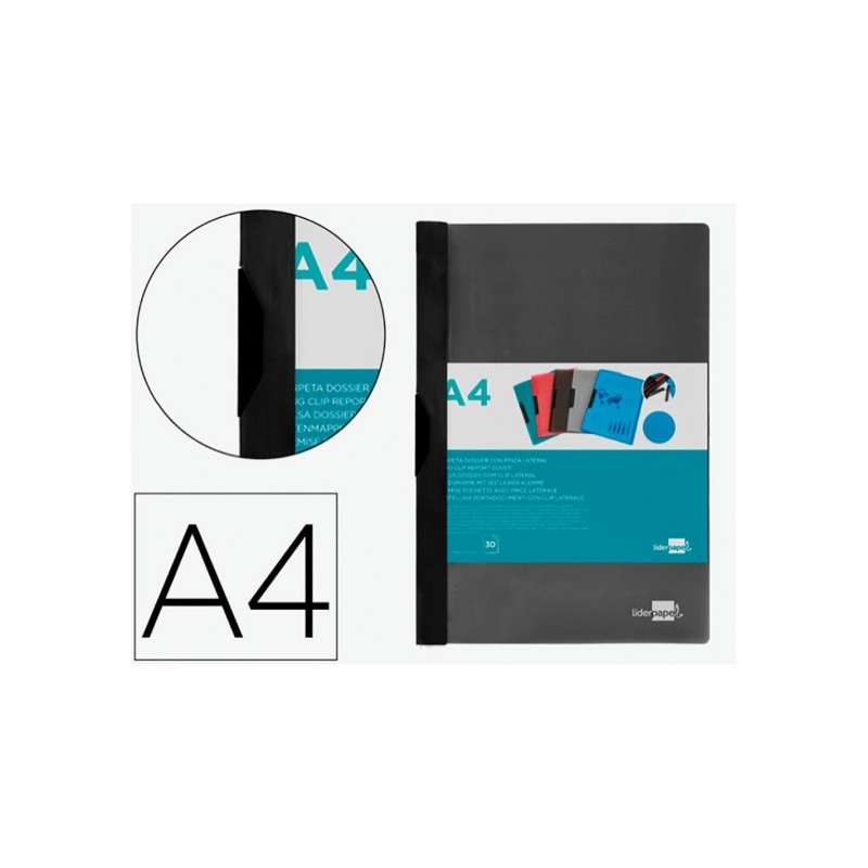 CARPETA DOSSIER PINZA LATERAL PP A4 NEGRA 30 FUNDA