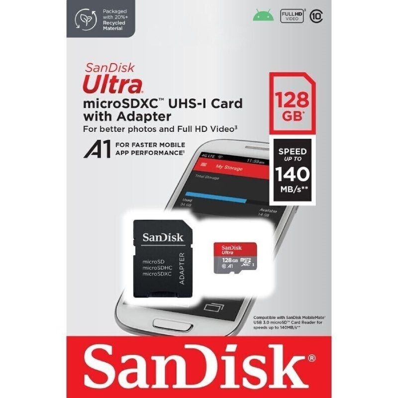 MICRO SDHC SANDISK ULTRA 128GB CL10 140MBS