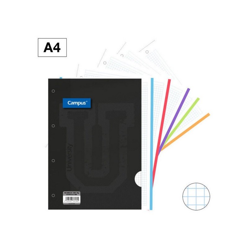 RECAMBIO ESC A4 100H 90G 5MM 5 COLORES CAMPUS