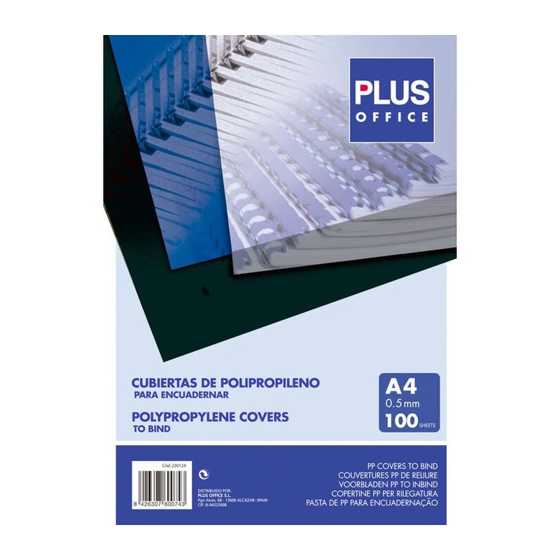 CUBIERTA PLUS PP A4 0.5MM TRANSPARENTE 100 UDS