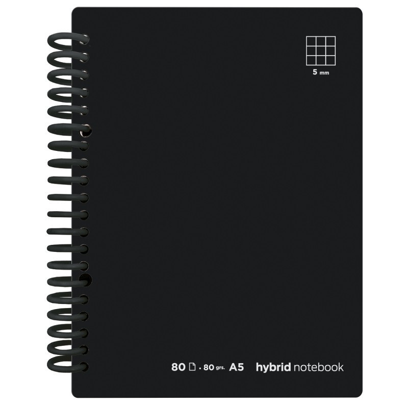 CUADERNO HYBRID A5 80H T CARTONCILLO CUADROS NEGRO