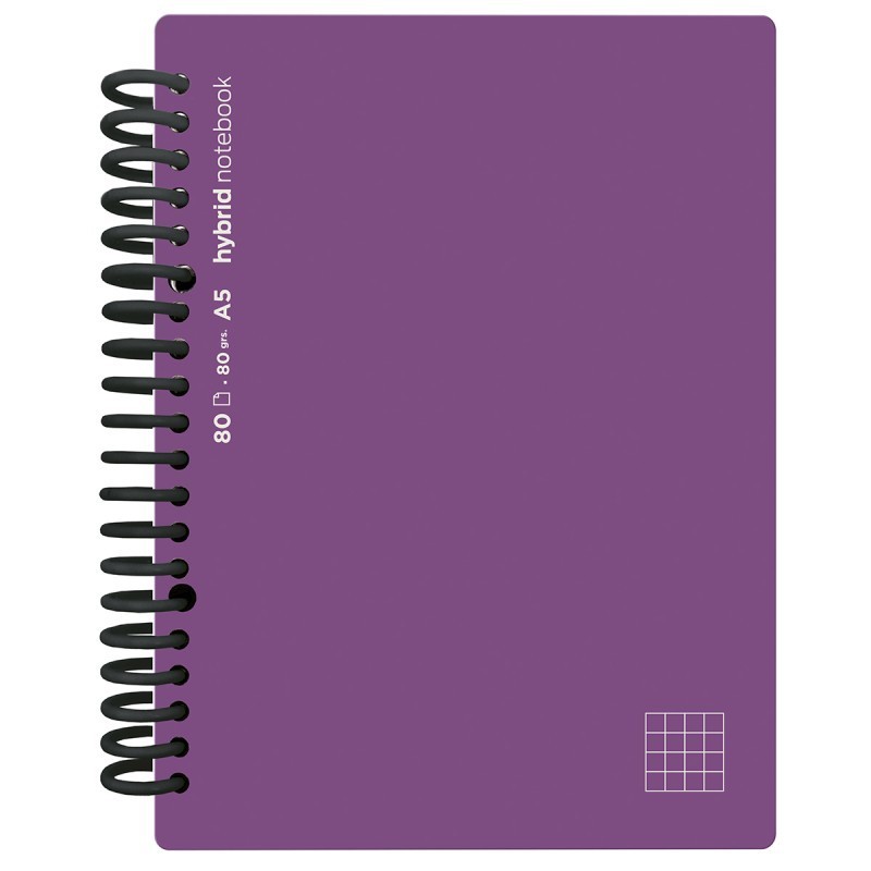 CUADERNO HYBRID A5 80H T PP CUADROS MORADO