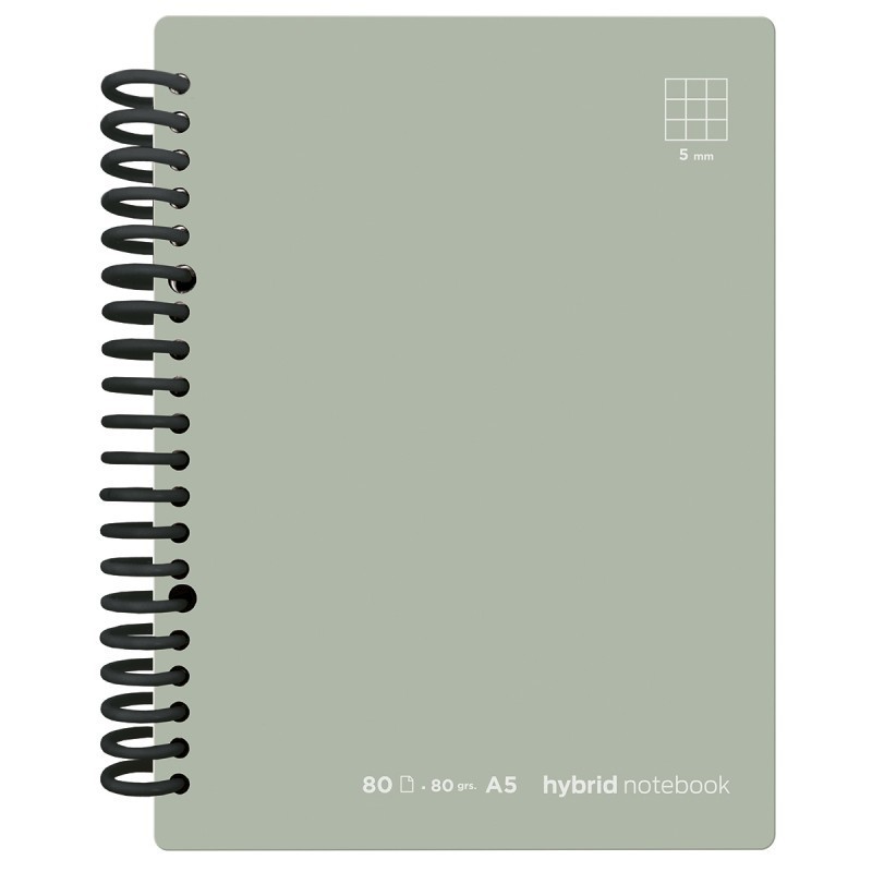 CUADERNO HYBRID A5 80H T CARTONCILLO CUADROS GRIS