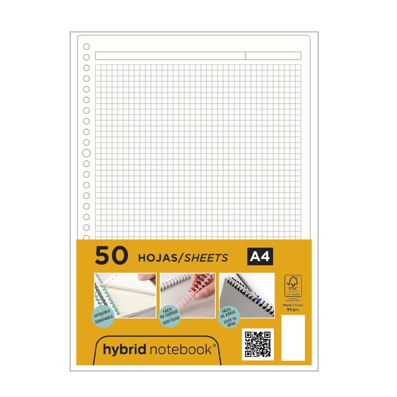 RECAMBIO HYBRID 50H A4 80GRS CUADRICULA