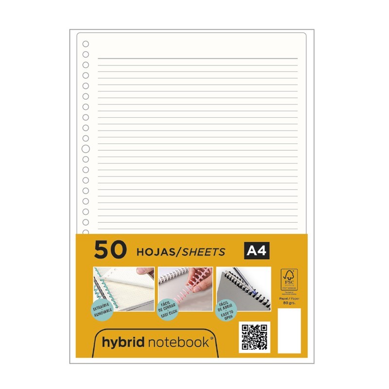 RECAMBIO HYBRID 50H A4 80GRS RAYAS