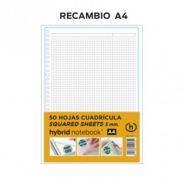 RECAMBIO HYBRID 50H A4 80GRS TIRA AZUL CUADRICULA