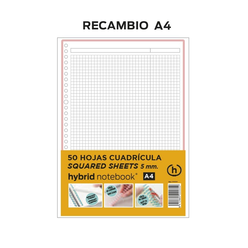 RECAMBIO HYBRID 50H A4 80GRS TIRA ROSA CUADRICULA