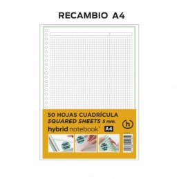 RECAMBIO HYBRID 50H A4 80GRS TIRA VERDE CUADRICULA