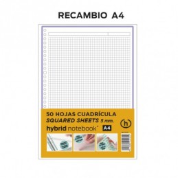 RECAMBIO HYBRID 50H A4 80GRS TIRA LILA CUADRICULA