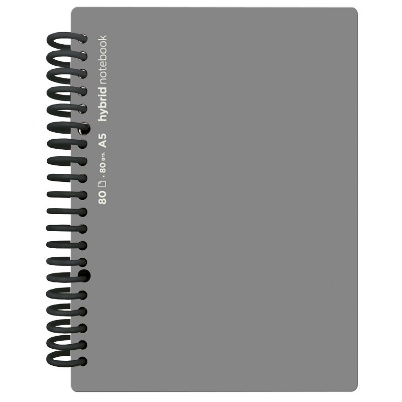 CUADERNO HYBRID A5 80H TAPA PP LISO GRIS