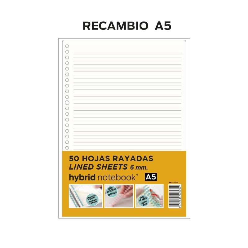 RECAMBIO HYBRID 50H A5 80GRS RAYAS