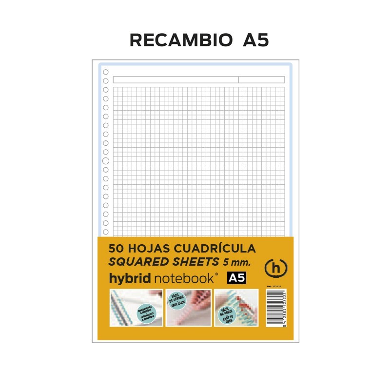 RECAMBIO HYBRID 50H A5 80GRS TIRA AZUL CUADROS