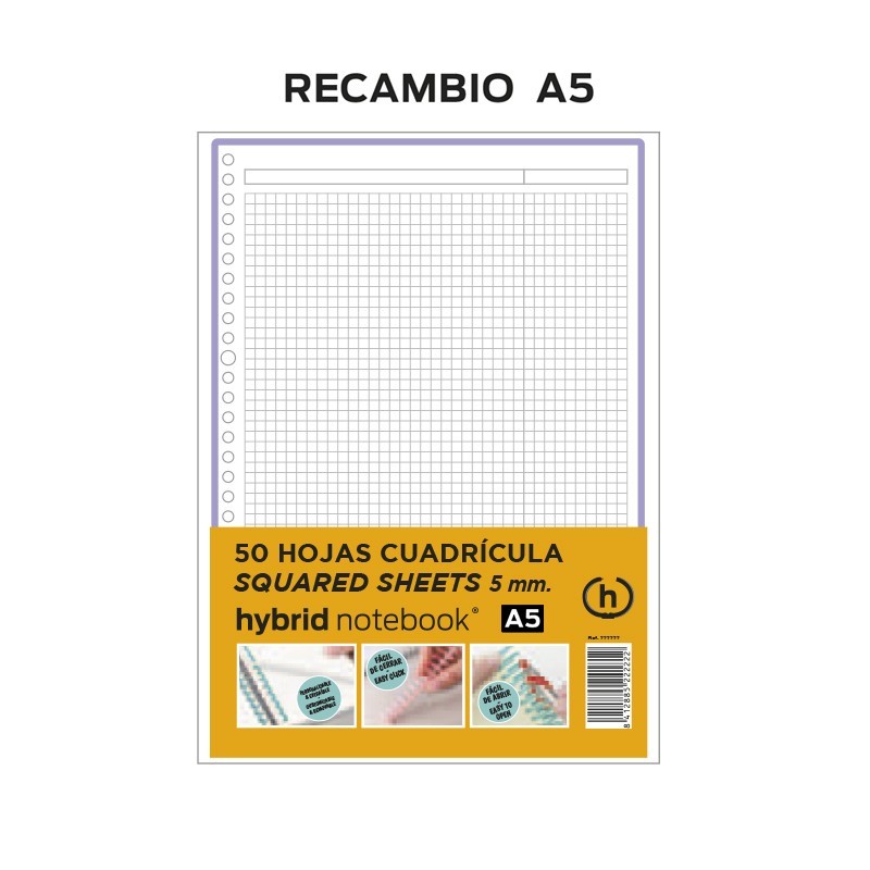 RECMABIO HYBRID 50H A5 80GRS TIRA LILA CUADROS