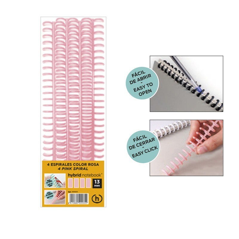 PACK 4 ESPIRALES HYBRID A4 13MM ROSA