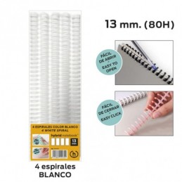 PACK 4 ESPIRALES HYBRID A4 13MM BLANCO