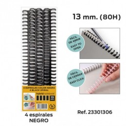 PACK 4 ESPIRALES HYBRID A4 13MM NEGRO