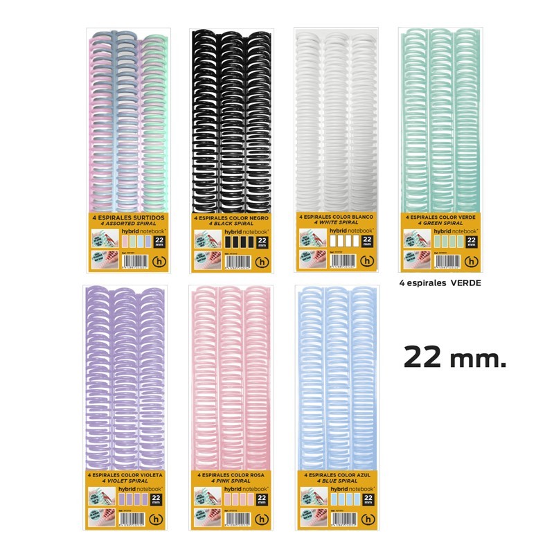 PACK 4 ESPIRALES HYBRID A4 22MM SURTIDO
