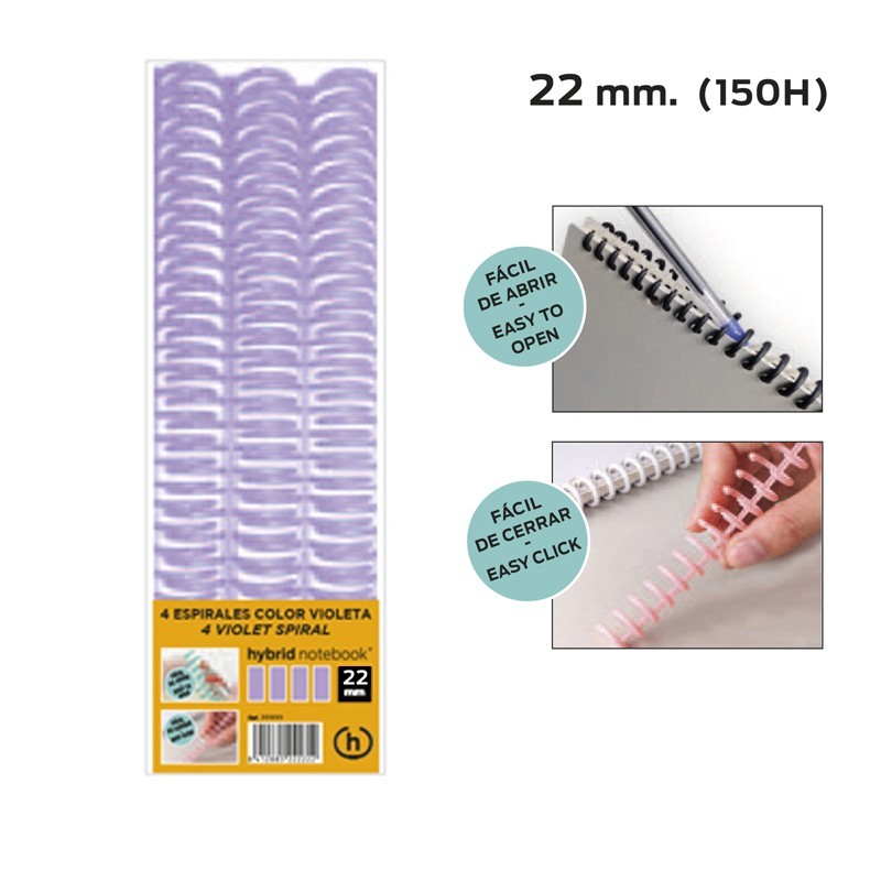 PACK 4 ESPIRALES HYBRID A4 22MM LILA