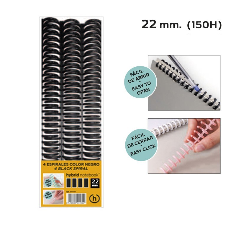 PACK 4 ESPIRALES HYBRID A4 22MM NEGRO
