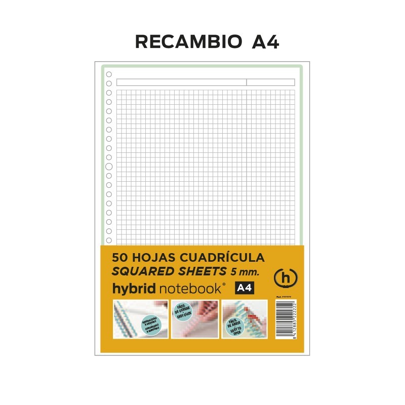 RECAMBIO HYBRID 50H A4 80GRS TIRA VERDE CUADRICULA