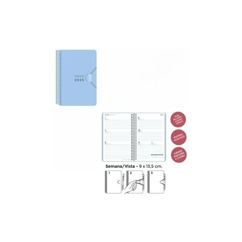 AGENDA ESPIRAL MINI POLIP. 9x13.5 S/V PASTEL 2025