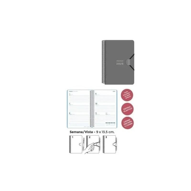 AGENDA ESPIRAL MINI POLIP. 9x13.5 S/V UNICO 2025