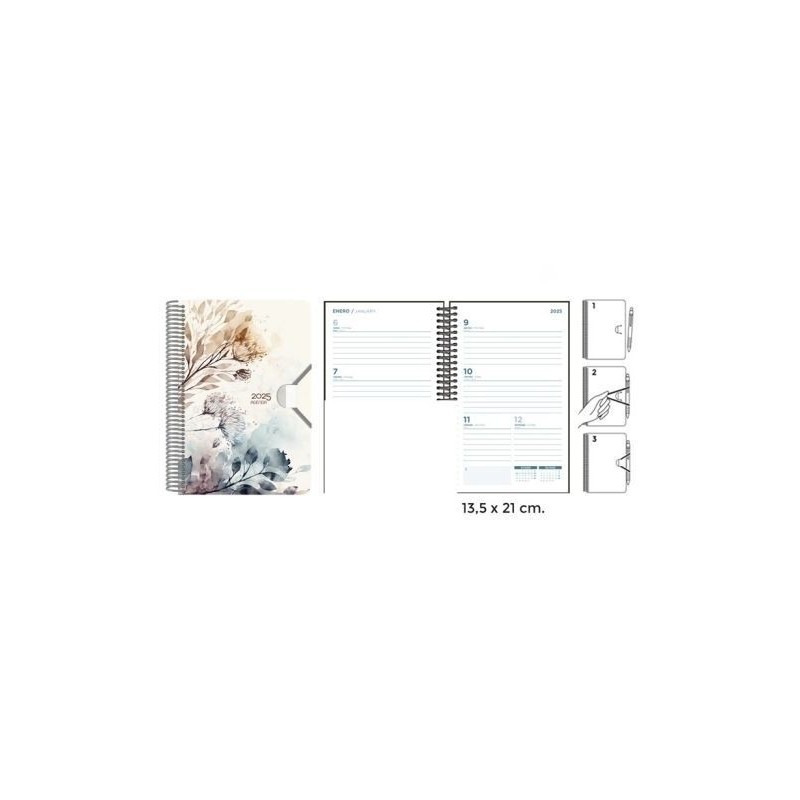AGENDA POL. ESPIRAL 13.5x21 S/V ACUARELA SUR.2025