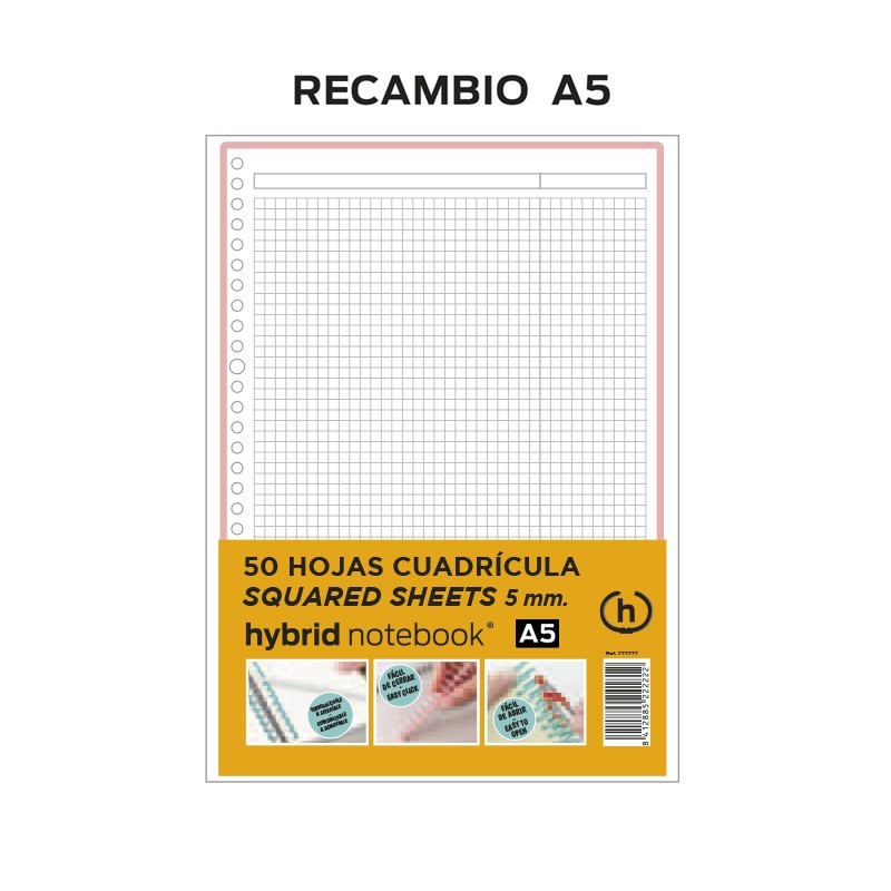 RECAMBIO HYBRID 50H A5 80GRS TIRA ROSA CUADROS