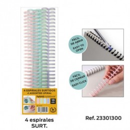 PACK 4 ESPIRALES HYBRID A4 13MM SURTIDO