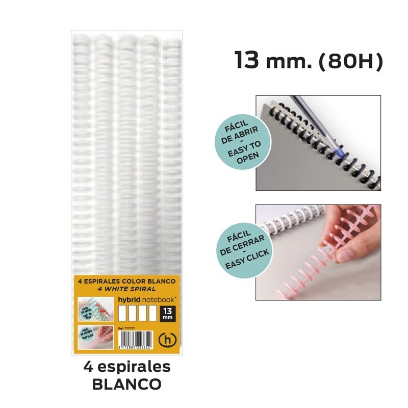 PACK 4 ESPIRALES HYBRID A4 13MM BLANCO