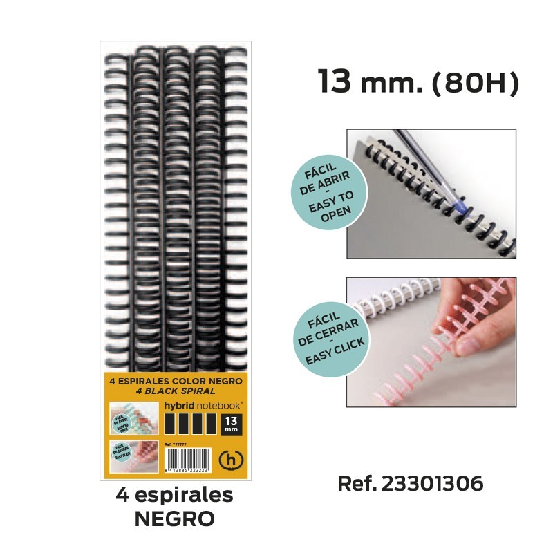 PACK 4 ESPIRALES HYBRID A4 13MM NEGRO
