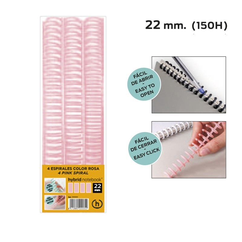 PACK 4 ESPIRALES HYBRID A4 22MM ROSA