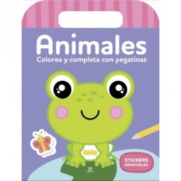ANIMALES COLOREA Y COMPLETA CON PEGATINAS