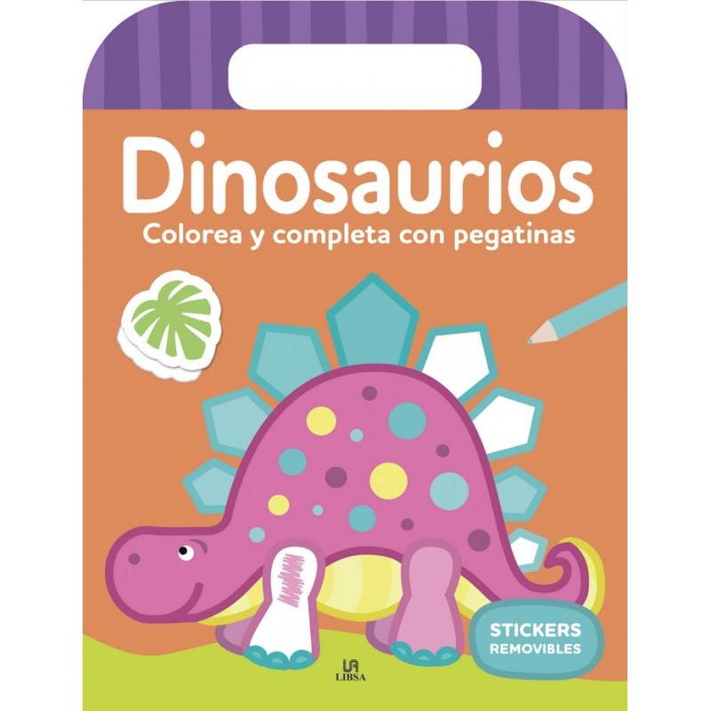 DINOSAURIOS COLOREA Y COMPLETA CON PEGATINAS