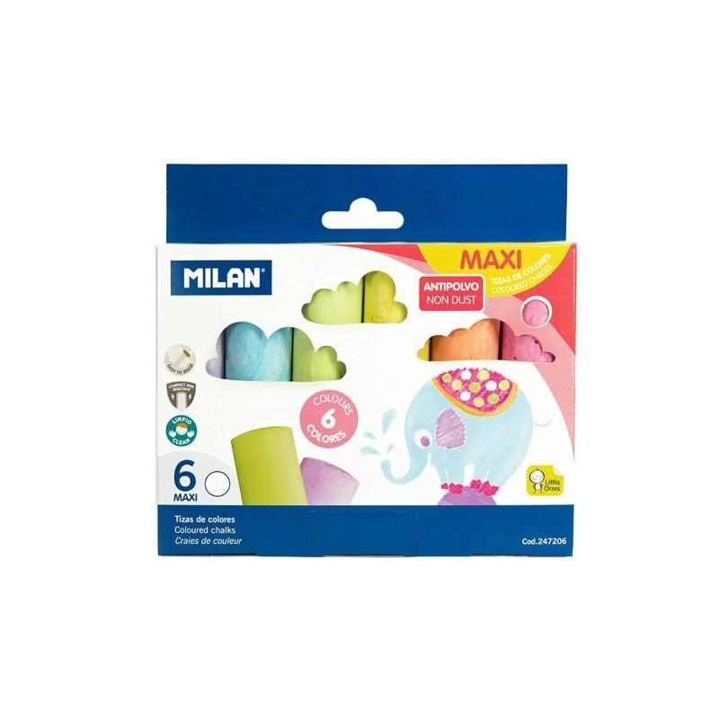 CAJA 6 TIZAS MAXI DE COLORES CARBONATO