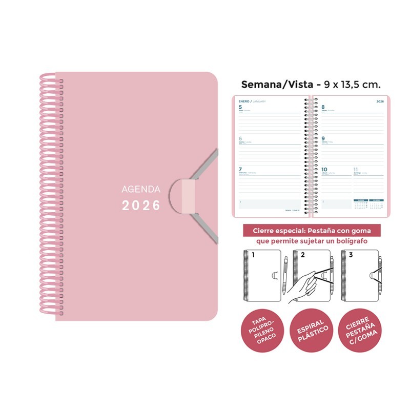 AGENDA ESPIRAL MINI PP SV PASTEL ROSA