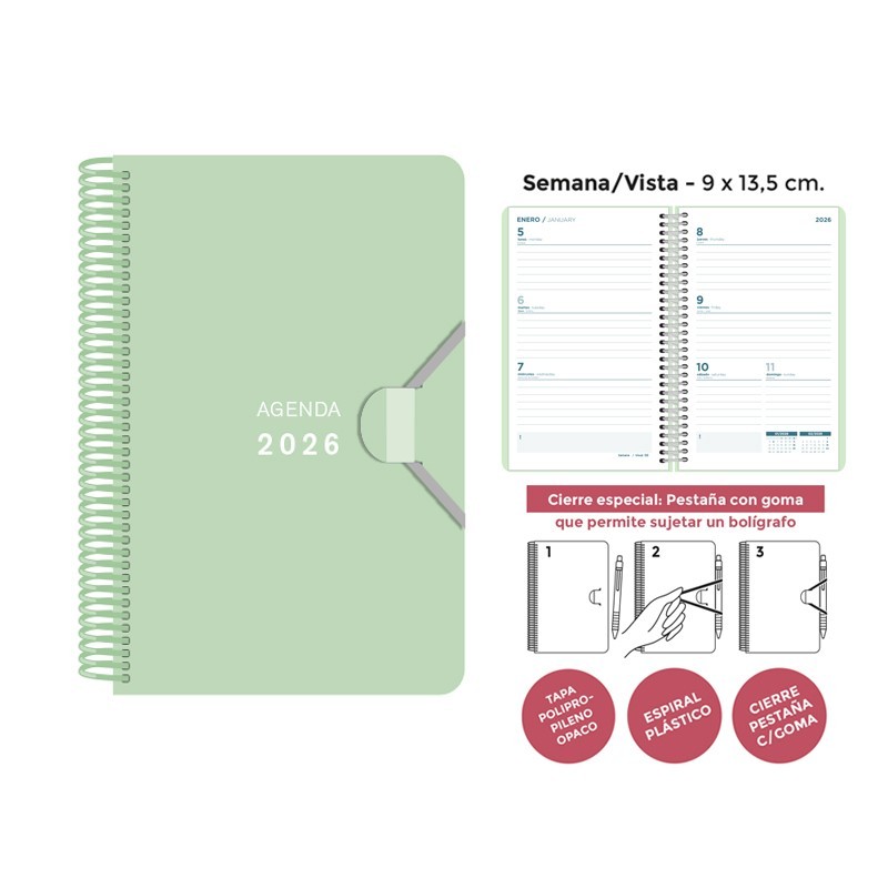 AGENDA ESPIRAL MINI PP SV PASTEL VERDE
