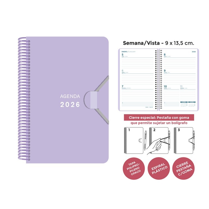 AGENDA ESPIRAL MINI PP SV PASTEL LILA