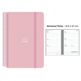 AGENDA ESPIRAL PP PASTEL GOMA LISA ROSA
