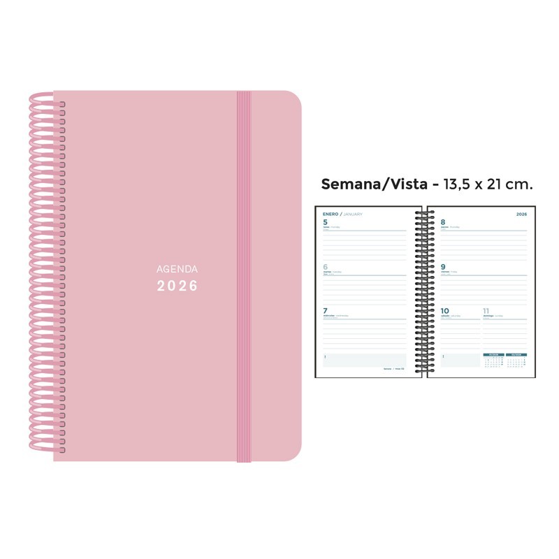 AGENDA ESPIRAL PP PASTEL GOMA LISA ROSA