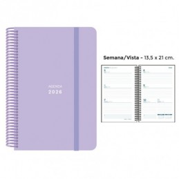 AGENDA ESPIRAL PP PASTEL GOMA LISA LILA