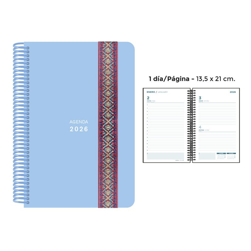 AGENDA ESPIRAL PP DP GOMA PASTEL AZUL 13.5x21.5CM