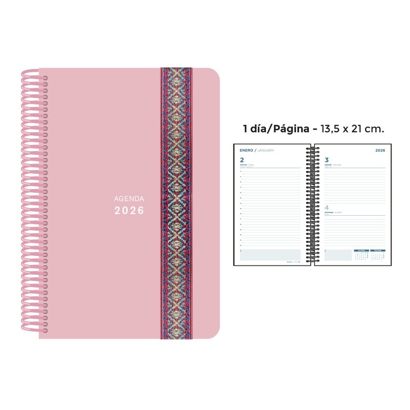 AGENDA ESPIRAL PP DP GOMA PASTEL ROSA 13.5x21.5CM