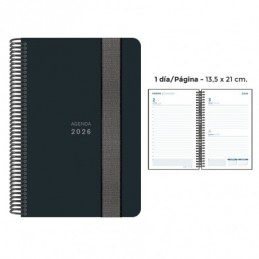 AGENDA ESPIRAL PP DP GOMA NEGRO 13.5x21.5 CM