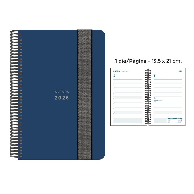 AGENDA ESPIRAL PP DP GOMA AZUL OSCURO 13.5x21.5 CM